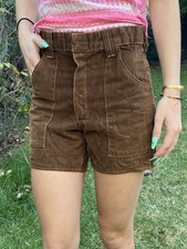 Vintage 60s 70s Shorts Petite XS Velvet Brown Patch Pockets High Waisted
