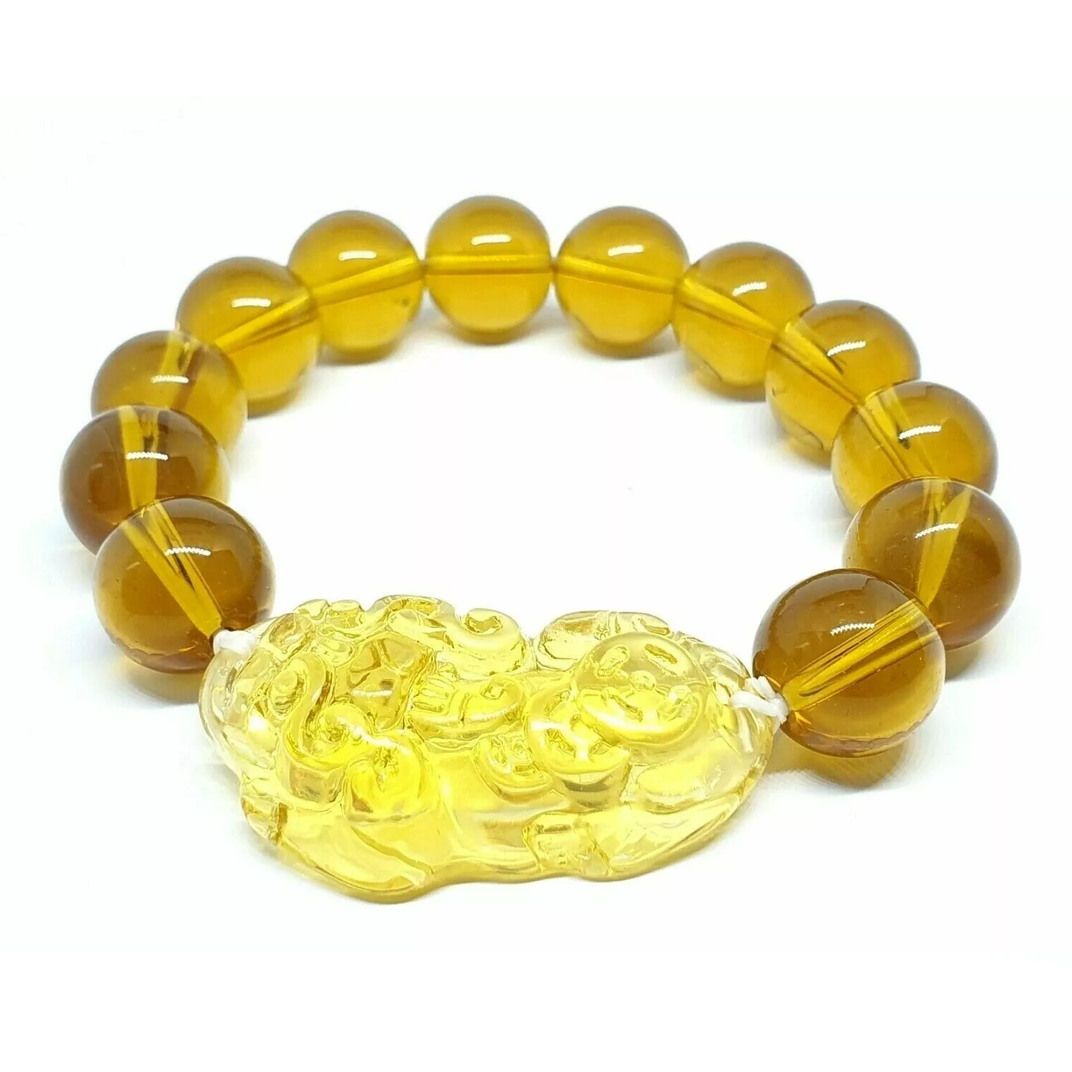Dragon Pixiu Bracelet Lucky Chinese Chunky Citrine Yellow Beads Health Jewellery