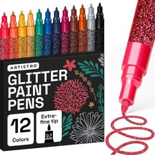 12 Glitter Paint Pens Glass Marking Rock Painting Ceramic Wood Fabric