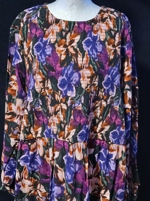 Terra & Sky Long Sleeve Smocked Long Floral Dress 3X NWT