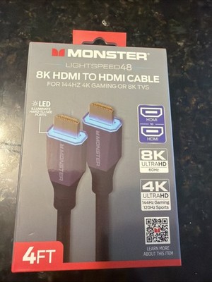 Monster 8K/4k HDMI Cable 4ft, Ultra High Speed, LED Connectors