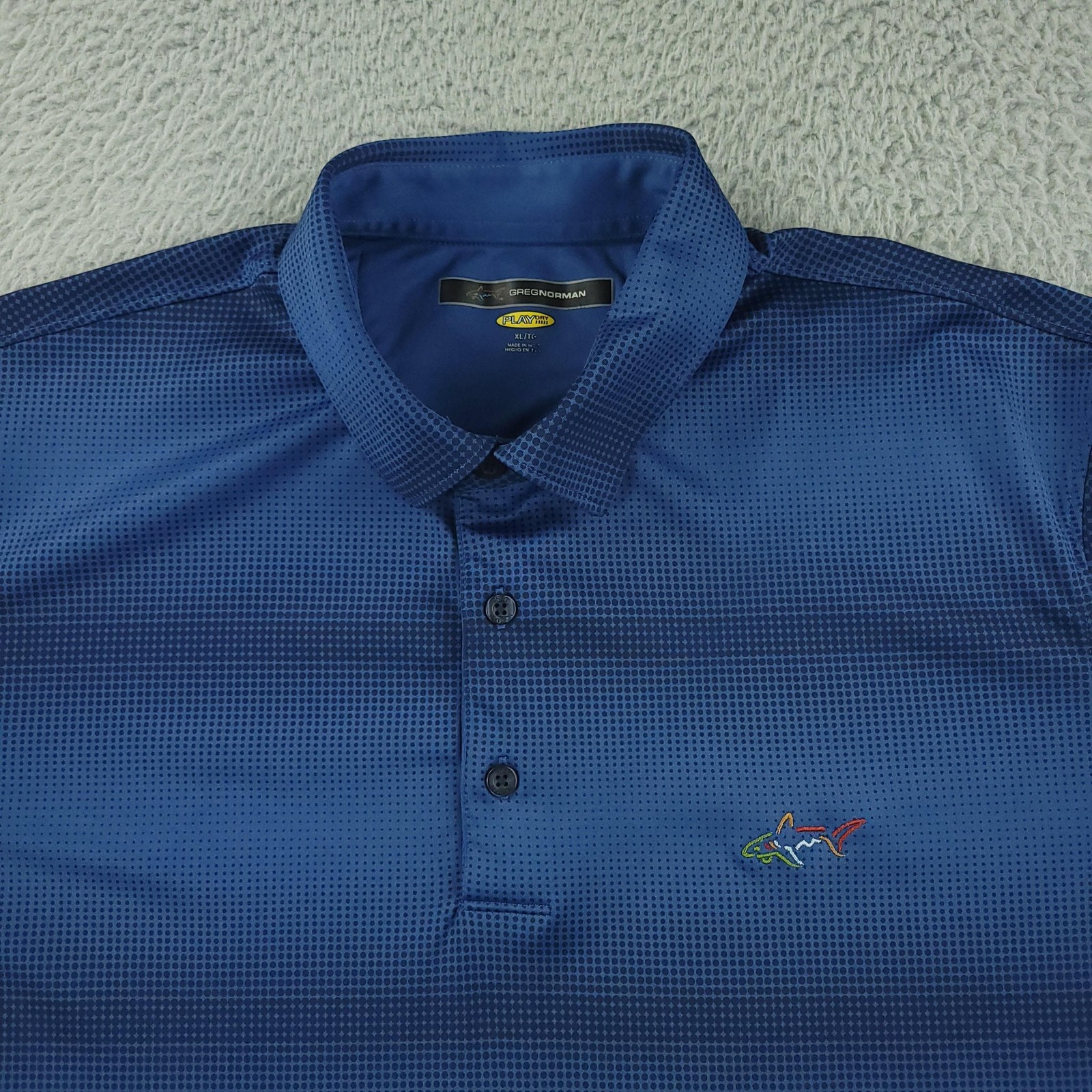 Greg Norman Polo Shirt Mens XL Blue PlayDry Gradient Stripe Golf Performance