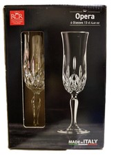 SET OF 4 RCR OPERA CLEAR CRYSTAL THICK CHAMPAGNE FLUTE STEM GLASSES 4.4 OZ-ITALY