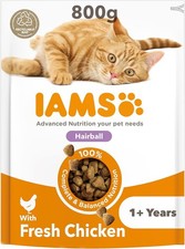 IAMS Hairball Complete Dry Cat Food for Adult and Senior Cats with Chicken 800 g 8.10 per kilo