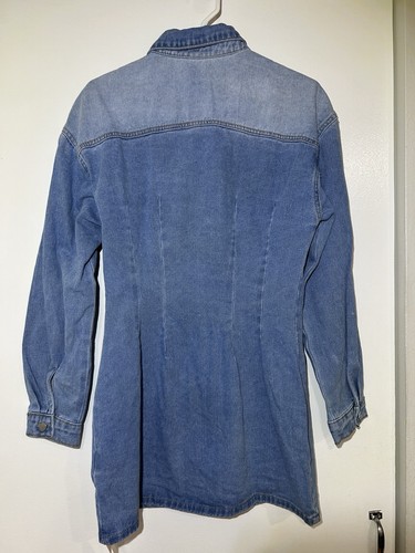 SHEIN Women's Blue Denim Button-Up Long Sleeve Dress Long Shirt Size Small NEW! - Picture 9 of 9