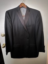 Calvin Klein Wool Tuxedo 2 Piece Men  s 42L Jacket 40w Pants Suspenders Black