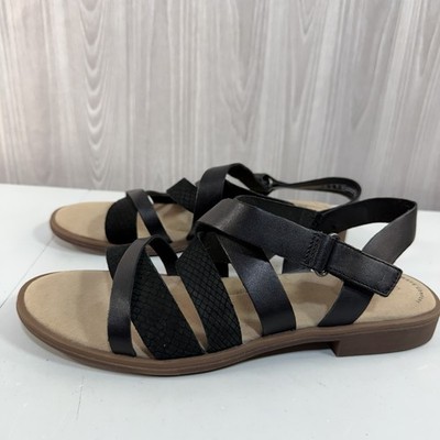 Clarks Declan Mix Black Leather Nubuck Strappy Flat Gladiator Sandals Women s 9