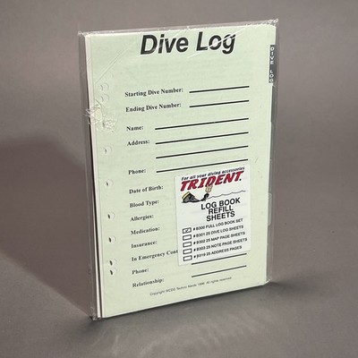 Trident Dive Log Refill Sheets   #8300 Full Log Book Set (Factory Sealed)