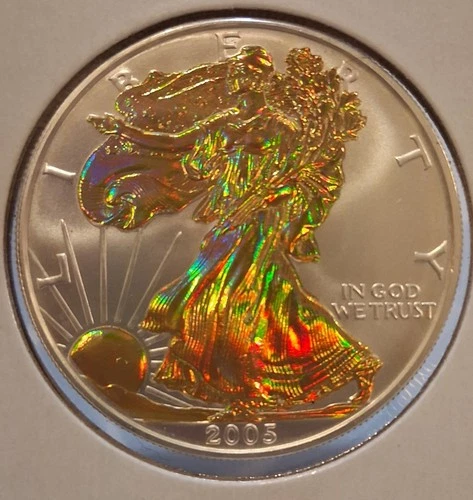 2005 American Eagle Silver One Troy Oz .999 Fine Silver golden Holographic