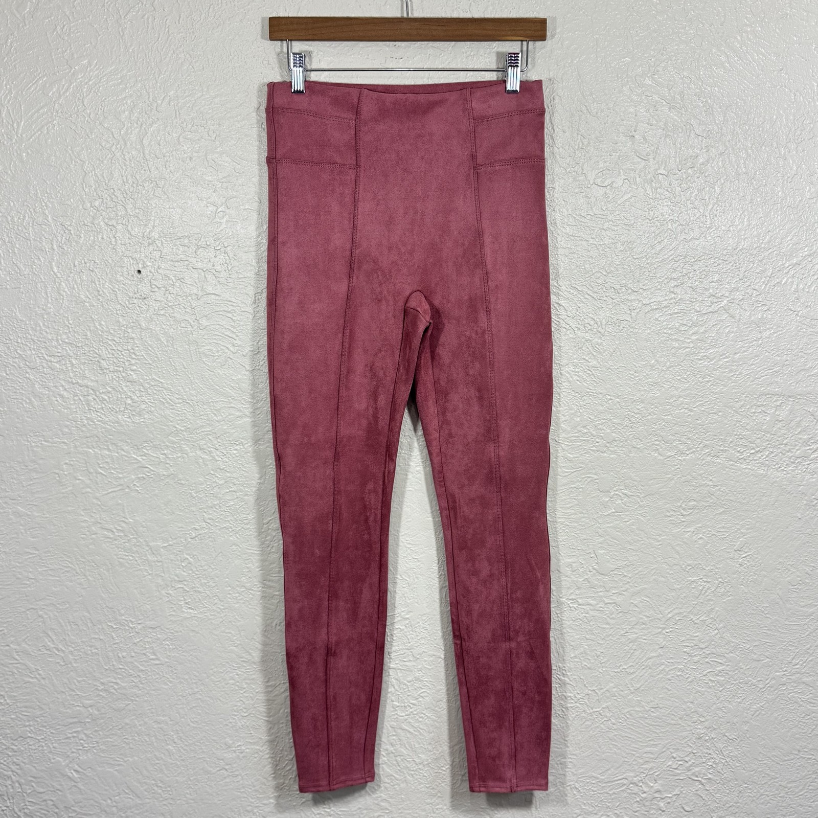 Spanx Faux Suede Leggings Medium High Waist Shaping Rich Rose Pull On