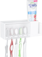 5 Slots Wallmount Toothbrush Holder with Cover for Shower, Plastic Multifunction