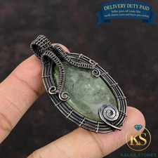 Womens day Sale Natural Moss Prehnite Wire Wrapped Engagement New Pendant Copper
