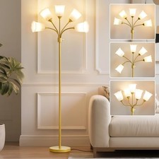 Medusa Floor Lamp, Multi Head Modern Tall Lamp with Gold;5 White lampshade