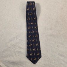 Horchow Mens Silk Necktie Navy Blue Polo Players Equestrian Equestrian Made USA