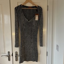 Missoni -Embellished Ribbed-Knit Mini Dress black silver £1450