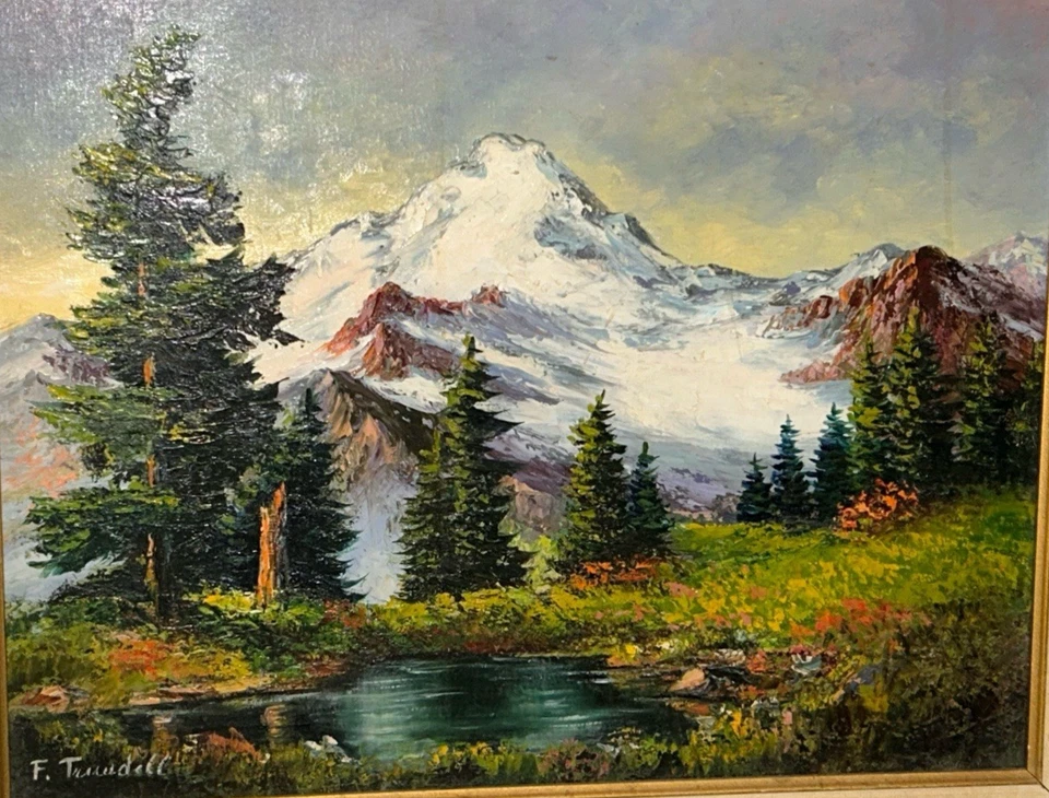 Pintura al óleo original firmada de colección Frances Trusdell "Mount Baker" Baker Lake 23x19 Foto 2 de 4