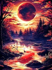 Sunset Diamond Art Kits for Adults, Forest and River Diamond Painting Kits 12x16