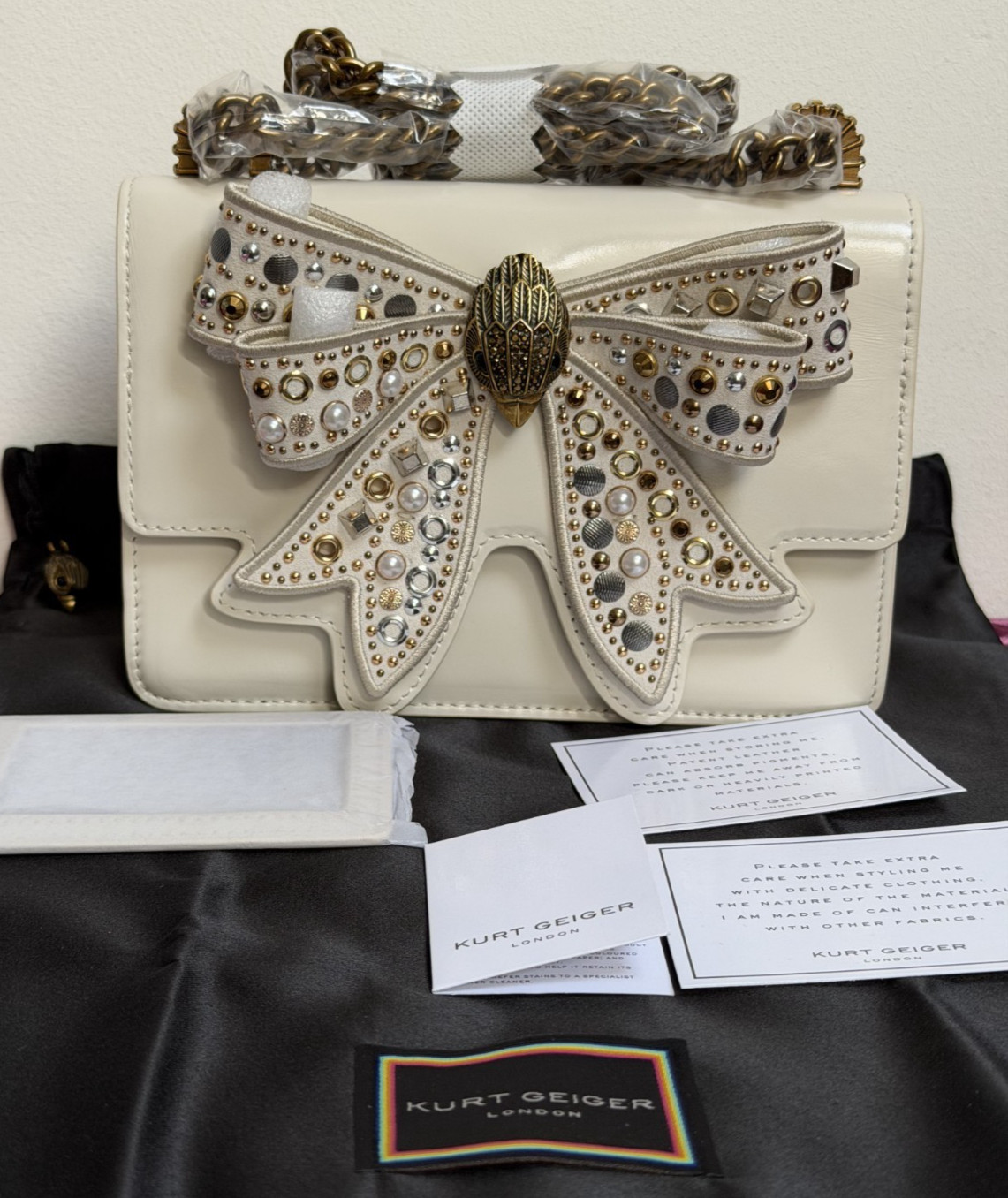 Kurt Geiger Leather Bone Shoreditch Small Bag Bow Embellished NWT RRP£319 Free🚚