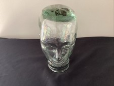 Vintage Green Tint Blown Glass Mannequin Head Wig Hat Display Bust 11"