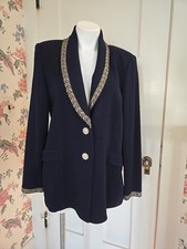Vtg. St. John Collection by Marie Gray Blue Embellished Knitted Blazer 12