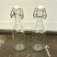 2pc Clear Glass Round Swing-Top Bottles with Lids, Ceramic Stoppers