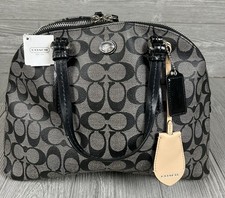 Coach Peyton Signature Dome Satchel Black White Patent Trim Satchel Bag F24606