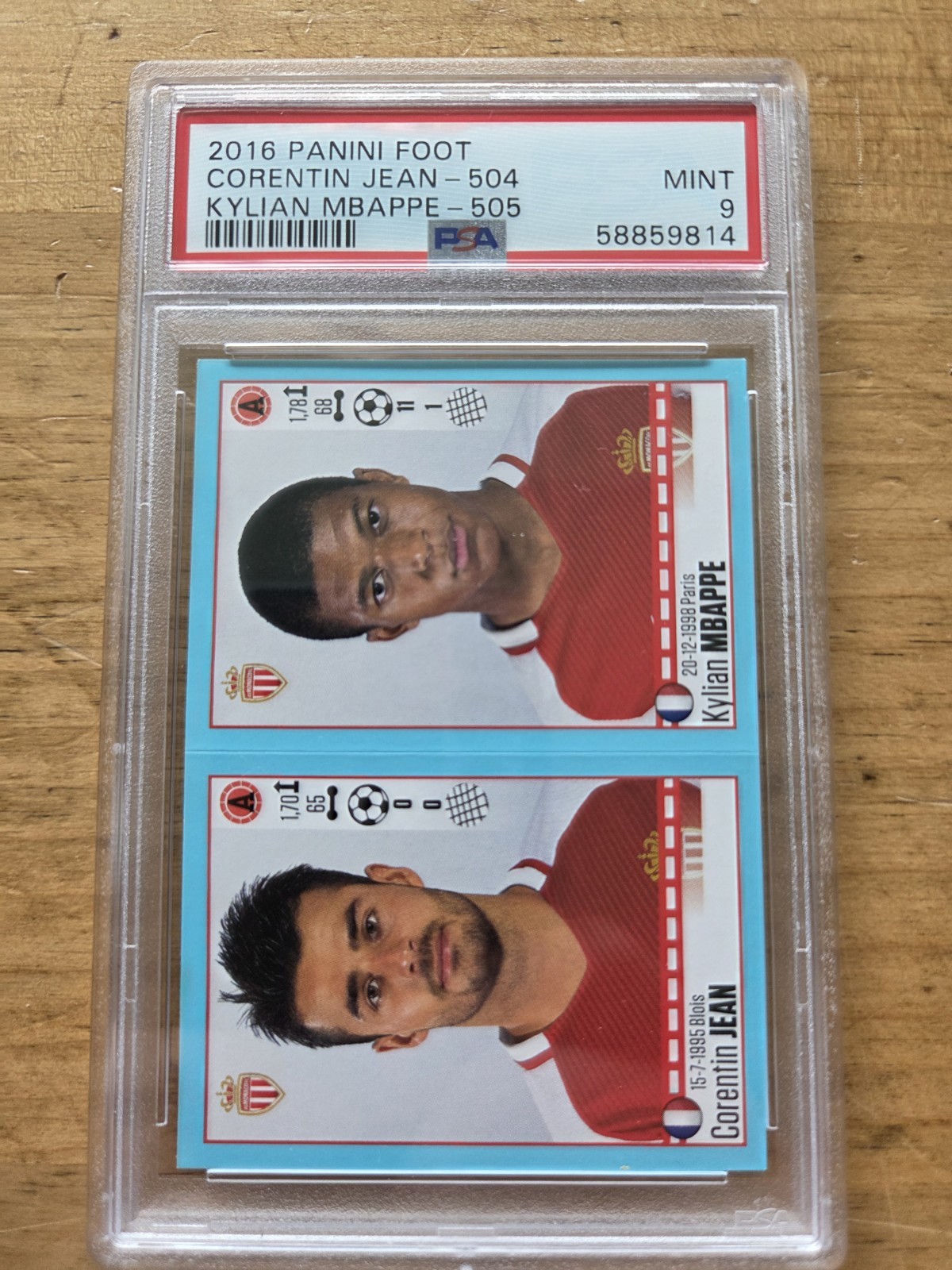 Kylian Mbappe & Corentin Jean 2016 Panini Foot ROOKIE RC #504 / 505 PSA 9 Mint