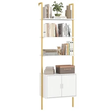 72.5" Tall Bookshelf 5 Tier Wall Mount Ladder Bookcase with Cabinet White