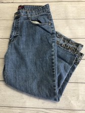 Jeanbagz Jeans Womens 8 Blue Embroidered Cropped Denim Beaded Cuff Capris Pants