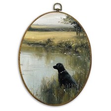  Vintage Black Labrador Landscape Oval Wall Art Decor, Countryside Colour 21