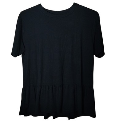 Masai Top Size XS Black Jersey Blouse Peplum Drop Waist Oversize T Shirt Stretch