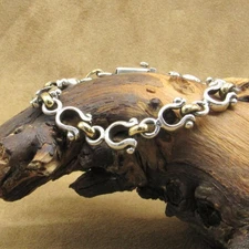 Vintage Sterling Silver and Brass Horseshoe Link Bracelet