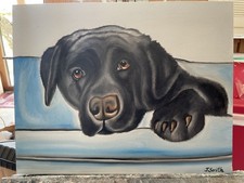 Original oil painting 11 x 14 inches black Labrador retriever dog-free shipping 