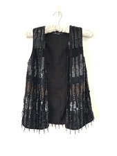 French Connection Beaded Sequin Waistcoat Women's Black Lined Open Ombre Size 6
