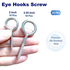 Eye Screws 2.55 Inch & 2 Inch Stainless Steel Eye Hooks Heavy Duty for Wood
