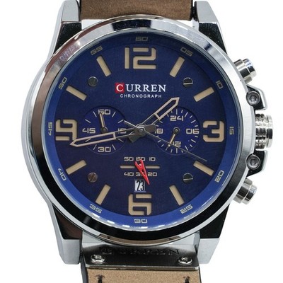CURREN Men Watch Mens Blue Dial Chronograph Leather Quartz Watch