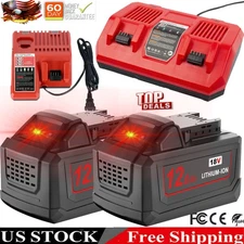 12Ah Battery For Milwaukee For M18 Lithium 48-11-1860 48-11-1812/ Dual Charger