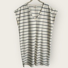 Madewell Tunic Shirt Dress Women's XL Cream Stripe V-neck Preppy Casual