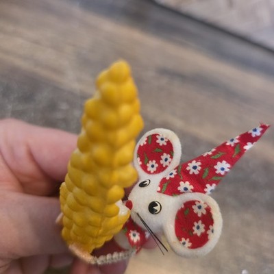 Christmas Tree Ornament Mouse & Cob Of Corn Foam Holiday Decor Vintage 3''