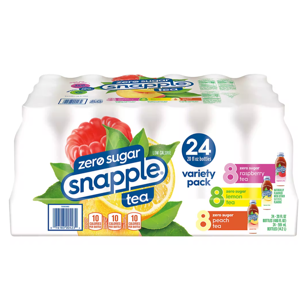 Snapple Zero Sugar Ice Tea Variety 24Pk, 20 oz Bottles (NO SHIP TO CA
