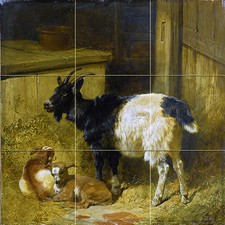GOATS IN A BARN J. Herring farm Tile Mural Kitchen Backsplash Art Marble Ceramic
