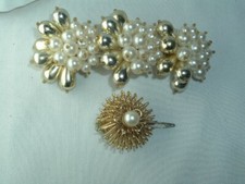 VINTAGE FAUX PEARL BEADED HAIR BARRETE  HAIR CLIP HAIR ACCESSORY