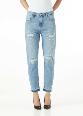 Jeans Donna Liu Jo Straight Denim Strappati Destroyed Chiari Gioielli Nuovi  | eBay