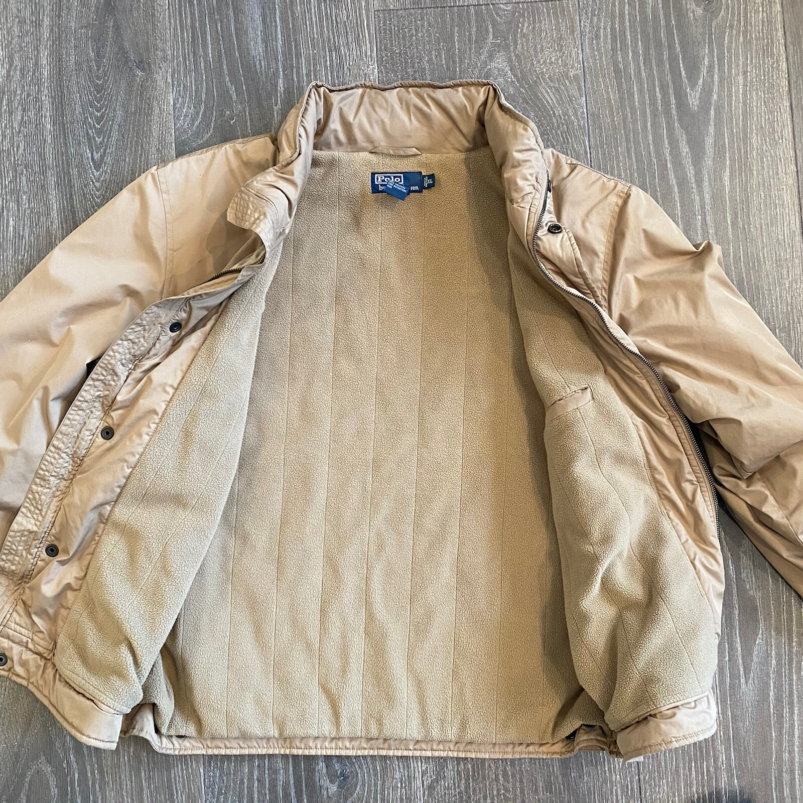 Polo XL da uomo XL RALPH LAUREN marrone chiaro foderato in pile cappuccio nascosto pony logo cavallo