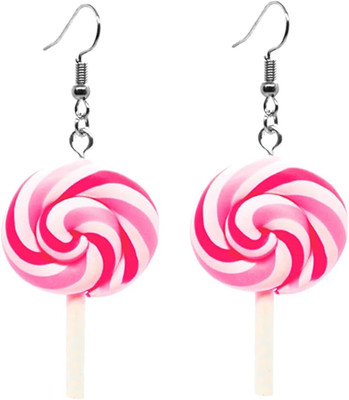 1 Paar rosa Lollipop Candy Dangle Earrings Weiche Keramik Lollipop Ohrringe Frau
