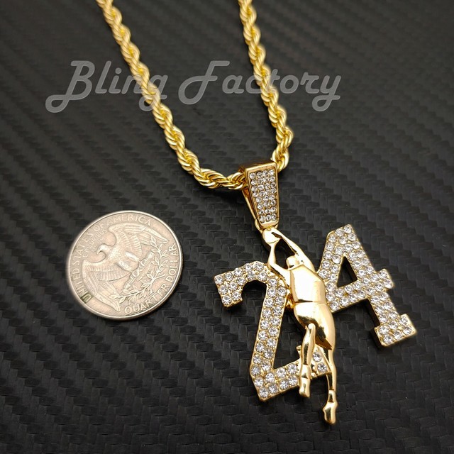 Hip Hop Iced Kobe Forever 24 Pendant & 4mm 24" Rope Chain Fashion Bling