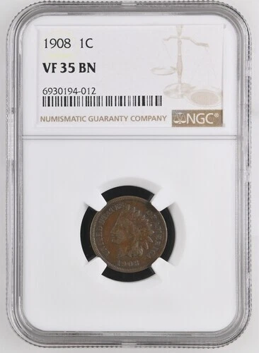 1908 Indian Head Cent Very Fine NGC VF 35 Brown