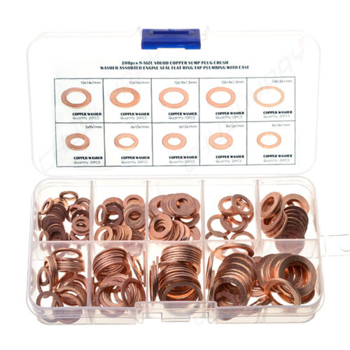 Car 200pcs M5-M14 Engine Oil Drain Plug Copper Crush Washer O-Ring Seal Gasket - Picture 2 of 12
