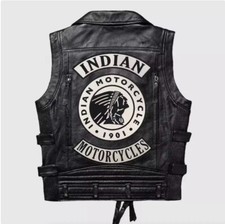 Men's Indian Motorcycle Western Leather Biker Vest, Black Leather Riding Vest