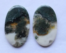 32.95 Cts Natural Moss Agate (30.6mm X 18mm Each) Cabochon Loose Match Pair